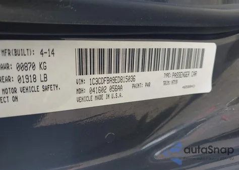 2014 Dodge Dart Sxt z USA, uszkodzony, nr VIN 1C3CDFBA9ED815036